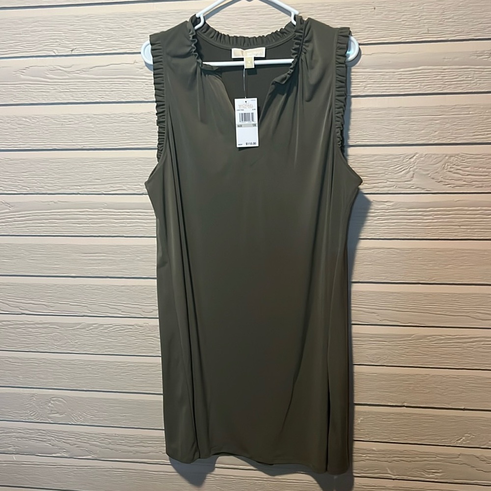 NWT Michael Kors size 1X Olive Dress with gold accent.